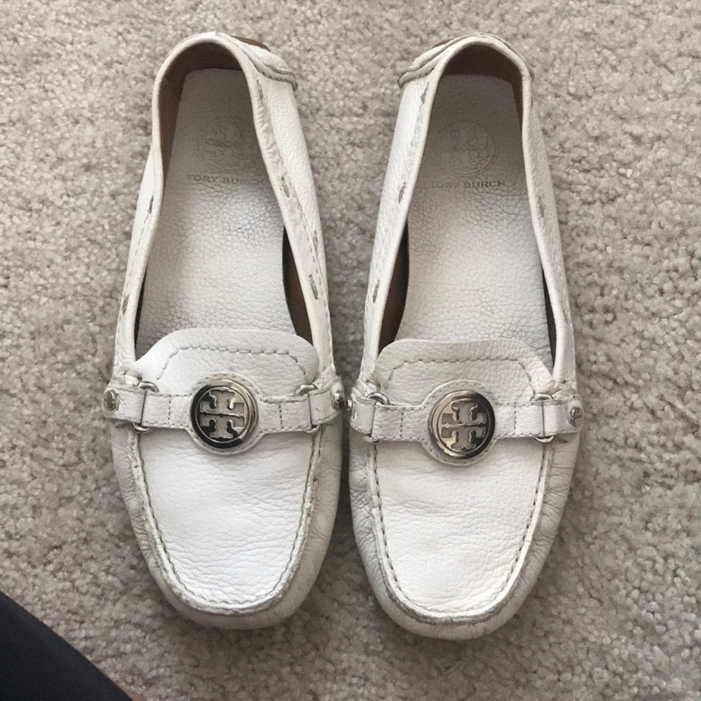 White Tory Burch loafers